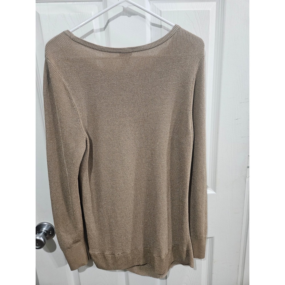 Chicos Metallic Knit Knot Front Sweater Taupe Bronze Shimmer Pullover Size 2 L - Picture 5 of 5